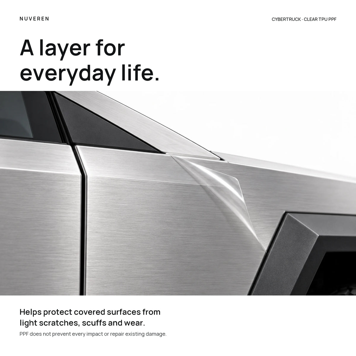 Clear TPU film on steel illustrating a protective surface layer against everyday light scratches and scuffs.