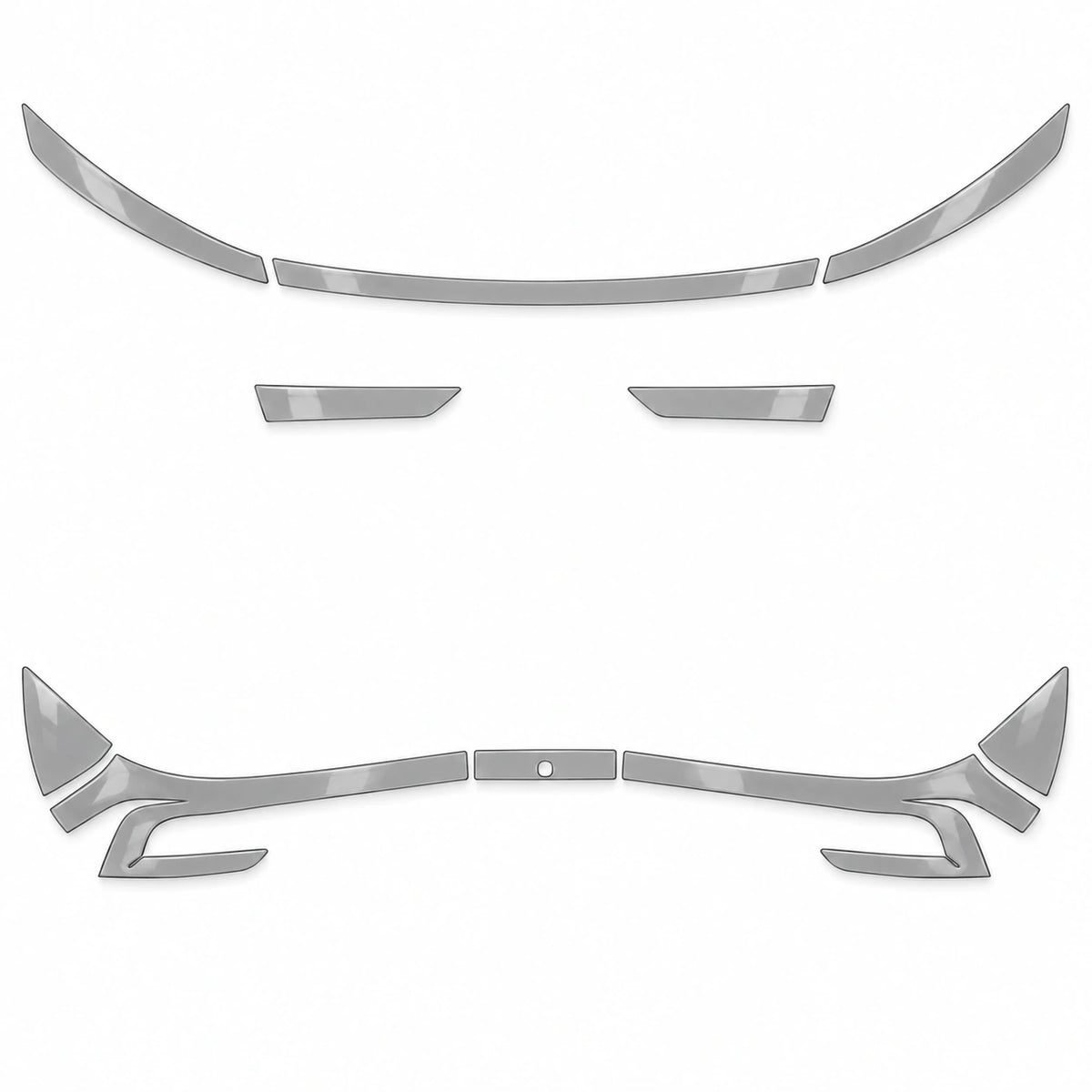 Photochromic TPU front and rear light film set for 2026 Tesla Model Y Juniper, laid out on white; rear trim panel sold separately.