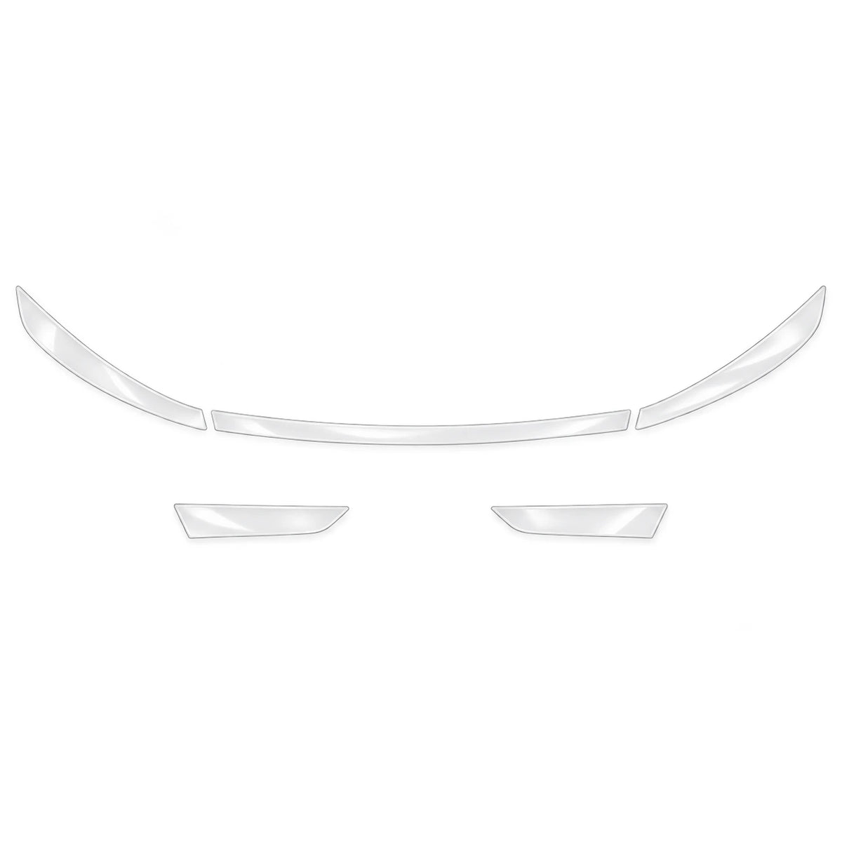 Clear precut front light protection films for 2026 Tesla Model Y Juniper on white.