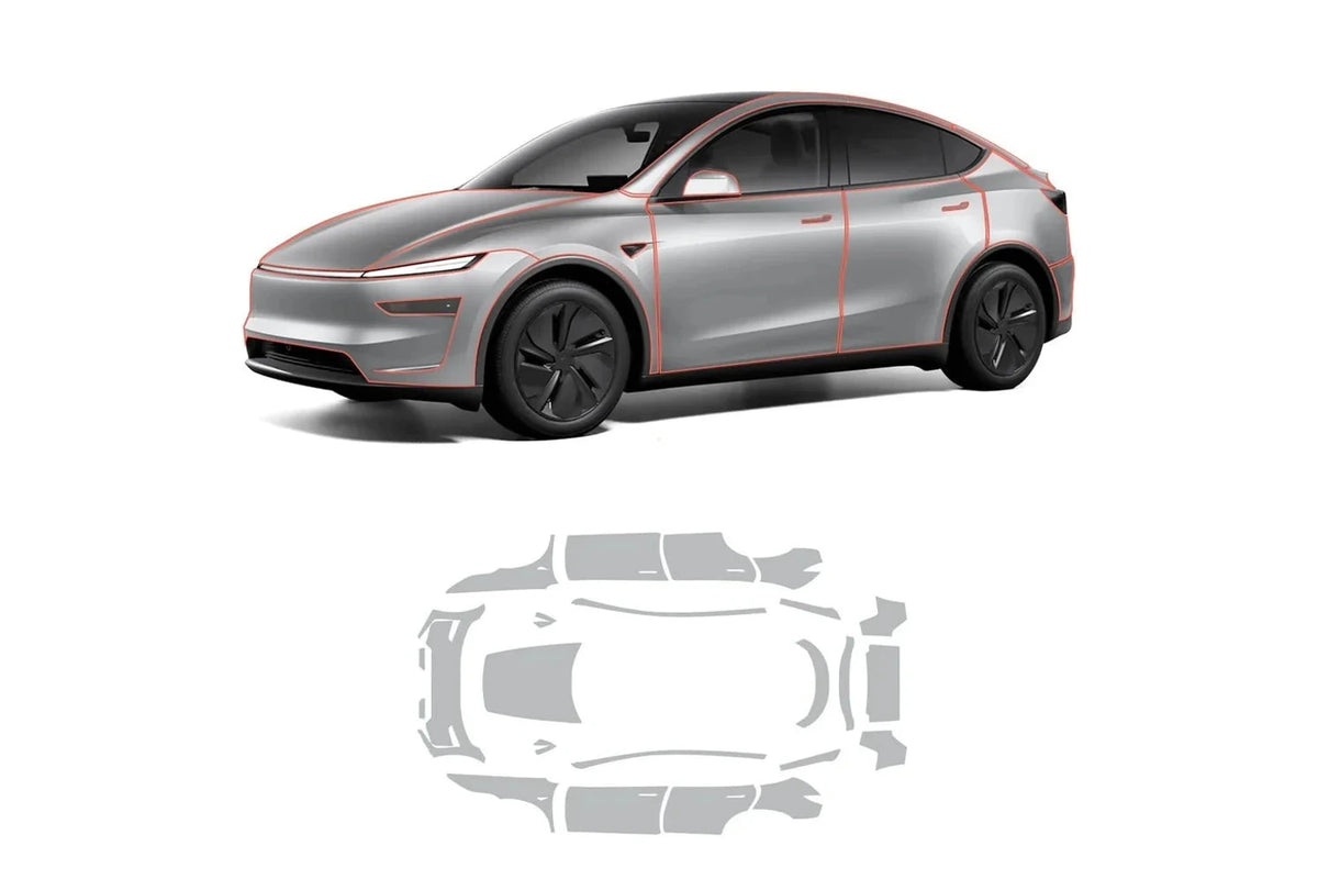 Model Y Juniper vehicle and pre-cut film layout illustration