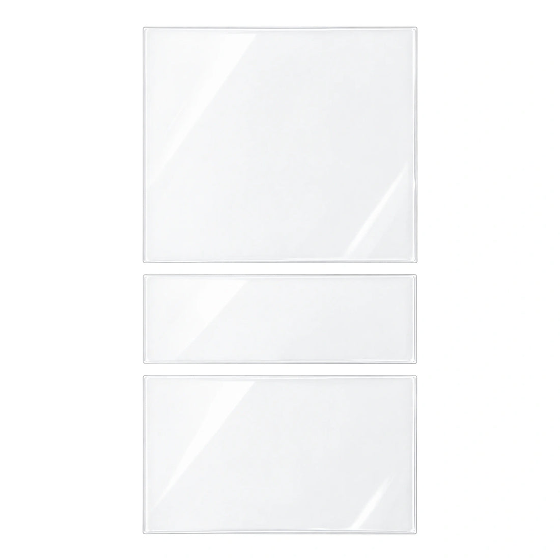 Model 3 Highland three-piece closed-cover console set, clear gloss TPU films on white.