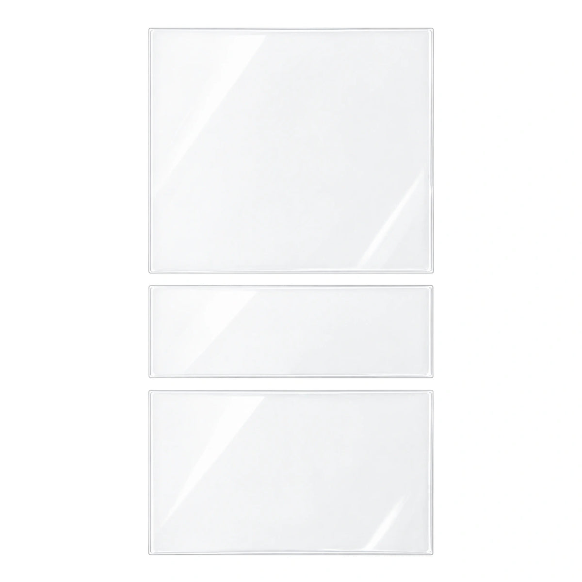 Model 3 Highland three-piece closed-cover console set, clear gloss TPU films on white.