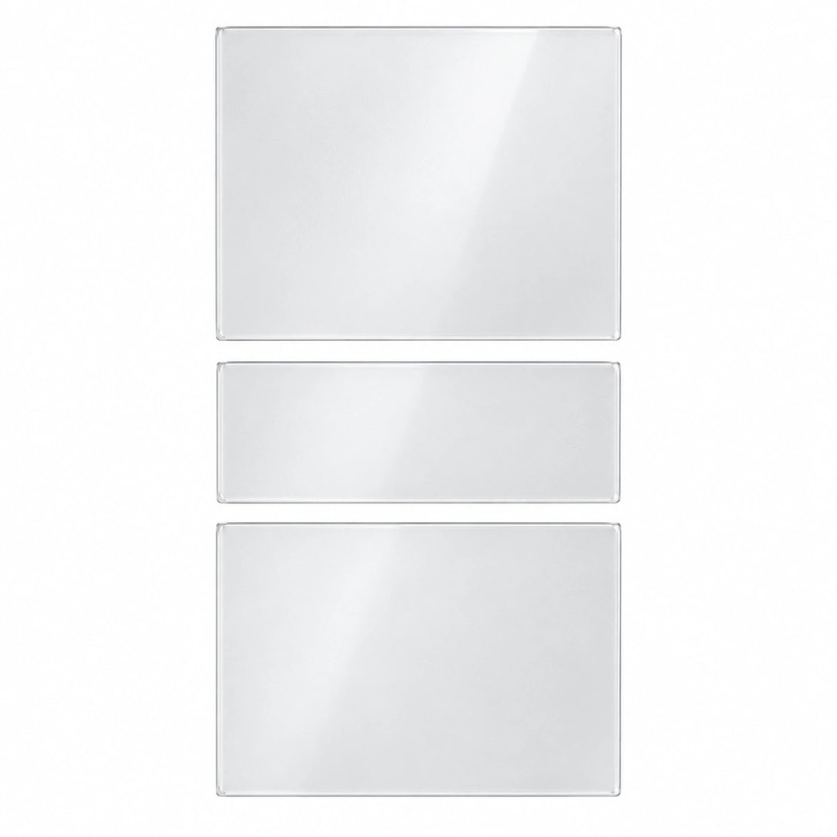 Model 3 Highland three-piece closed-cover console set, clear matte TPU films on white.