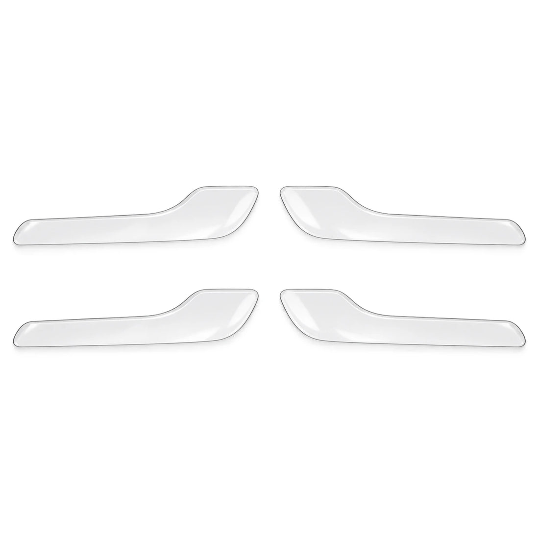 Clear TPU four-door protection set for Tesla Model 3 and Model Y, showing four handle films and four oval surround films on white.
