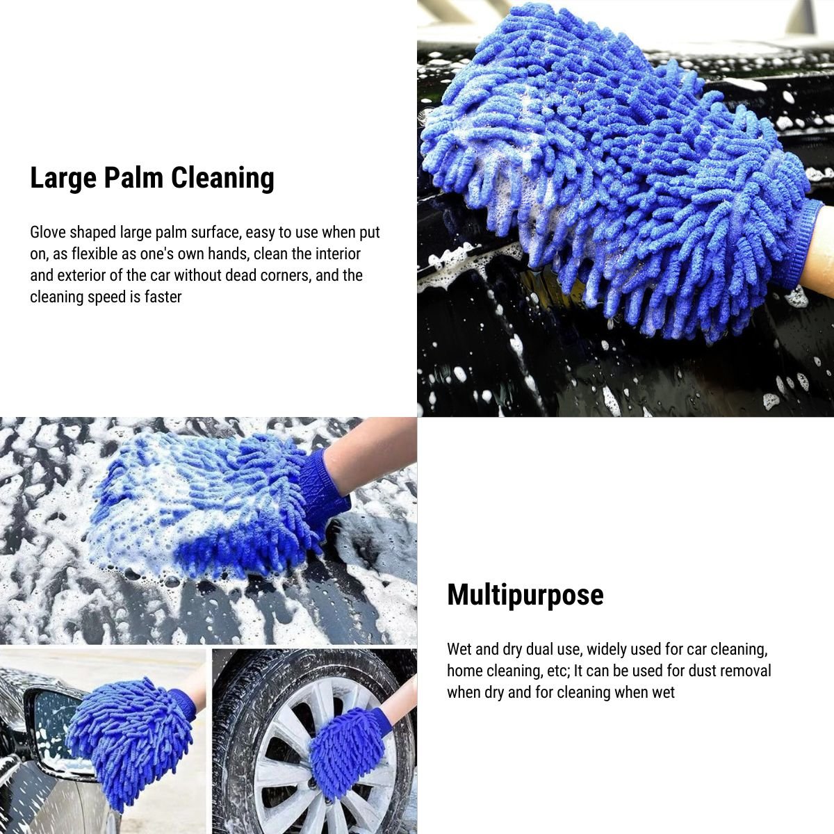 Premium Chenille Car Wash Gloves (2-Pack) | Scratch-Free | Super Absorbent | 3 Colors